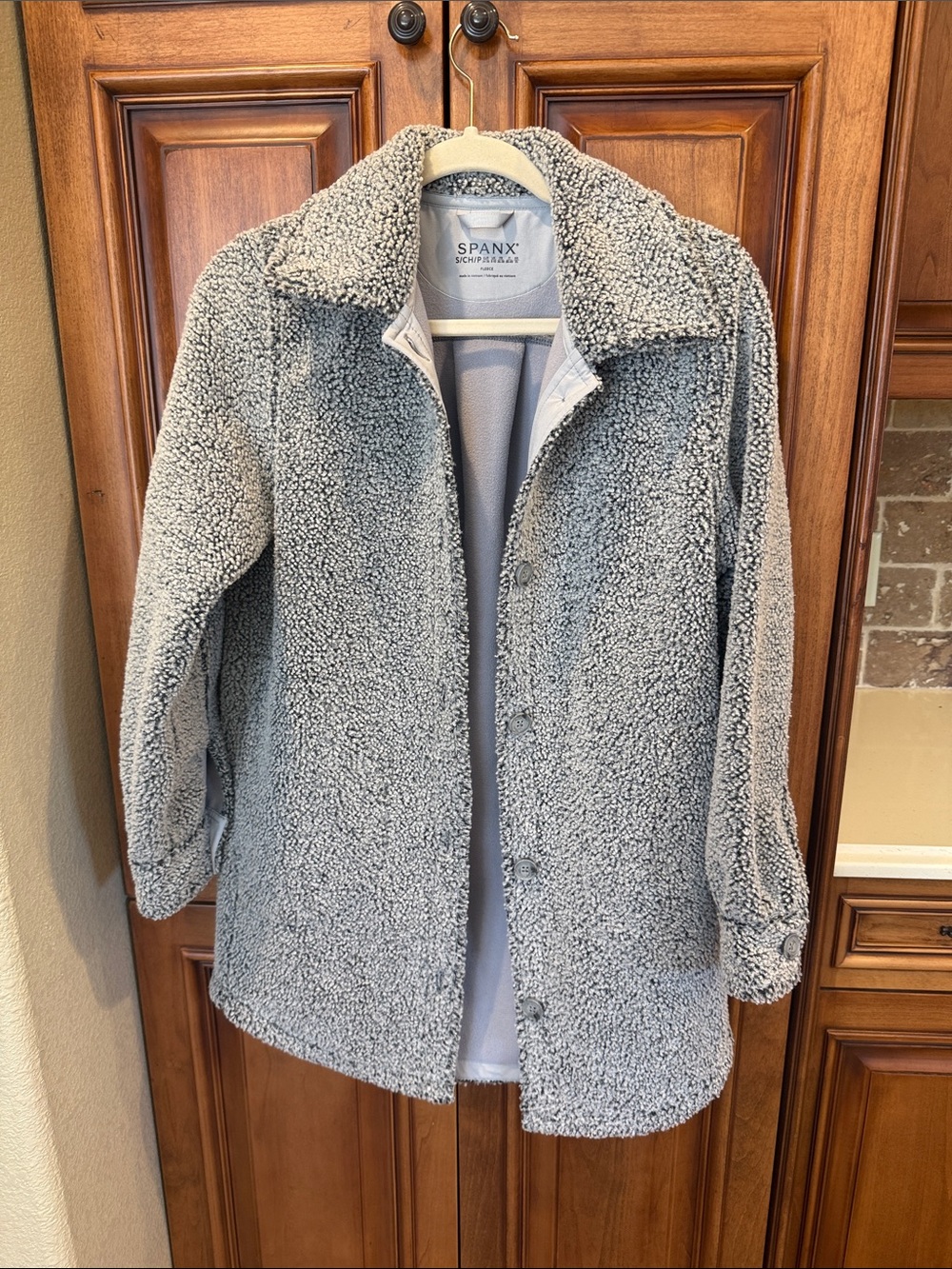 SPANX Light Gray Sherpa Button-Front Coat